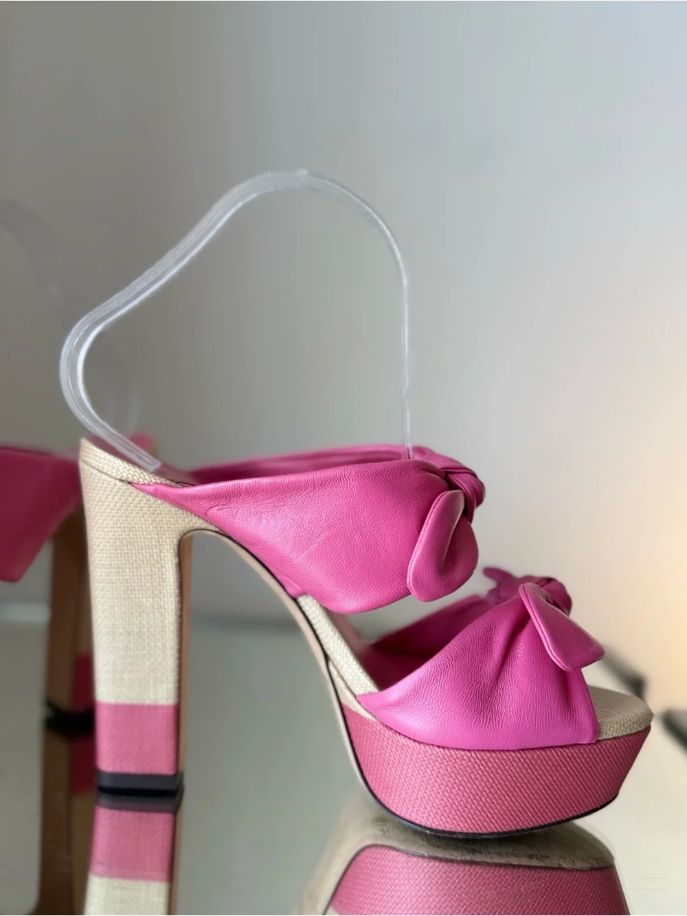 EUC JIMMY CHOO Rua 120 leather and raffia platform sandals 37 $975